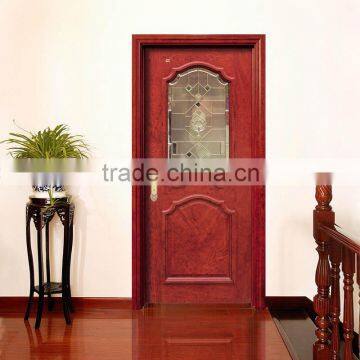 China High Quality Half View Art Glass Solid Wood Door for Bathroom photo-3