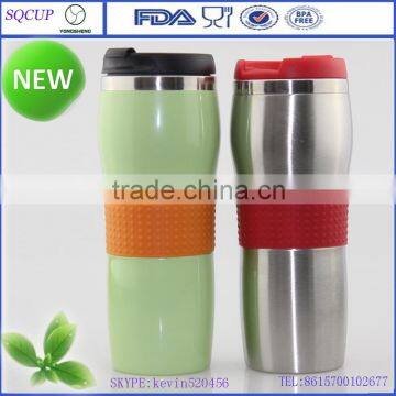 Fashional promotion stainless steel mug, tumbler with silicone, vacuum flask mug with silicone