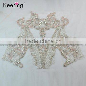 One Set Pink Beads Handmade Decorative Dress Patch for Women WDP-021 photo-5