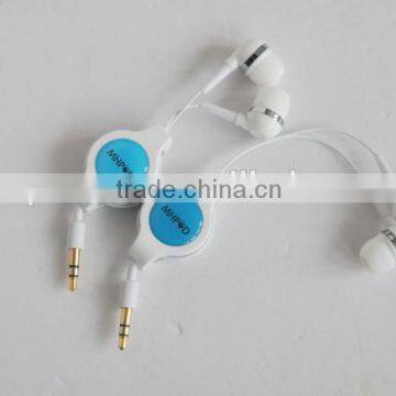 Wired retractable in-ear earphone for laptop MP3 MP4