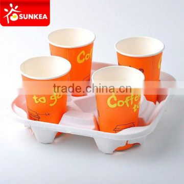 Take away pulp moulded paper cup carrier for coffee cup