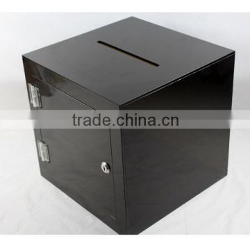 custom acrylic donation box, black plexiglass ballot lucite charity collection,fund-raising box with lock and hinged door