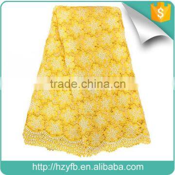 High quality african guipure lace fabric hot selling gold lace fabric with stones lace cord for wedding dress