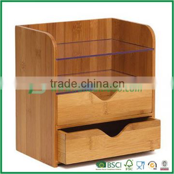 Bamboo drawer desk organizer with glass interlayer