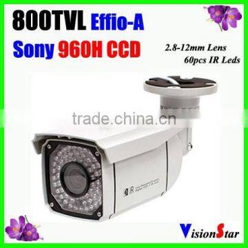 60Pcs IR Leds 800tvl Effio-A Sony 960H CCD 2.8-12mm Manual Zoom Lens OSD Menu Weatherproof Outdoor Bullet Camera Vision Star