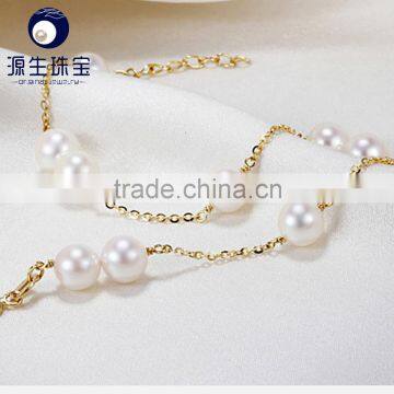 Elegant Women Akoya White Pearl Charm Bracelets 18k Gold Chain 17cm