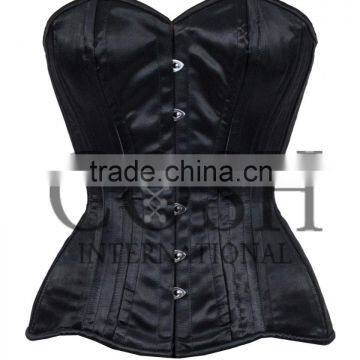 Steel Boned Overbust Corset in Black Satin, Ci-001