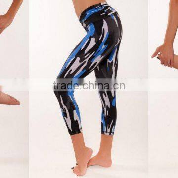 Blue And Black Camouflage Crop Tight Legging For Gym Wears, Running Wears, Yoga Wears, Active Wears, Ci-51