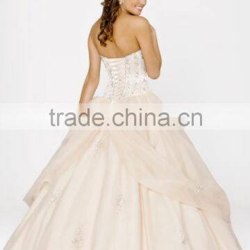 New Design Sweetheart Floor Length Applique Champagne Stain Quinceanera Dress HAQ-004 photo-5