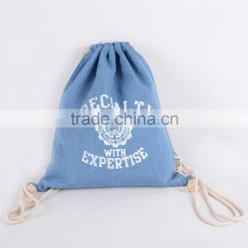 customized light blue demin backpack drawstring beach bag