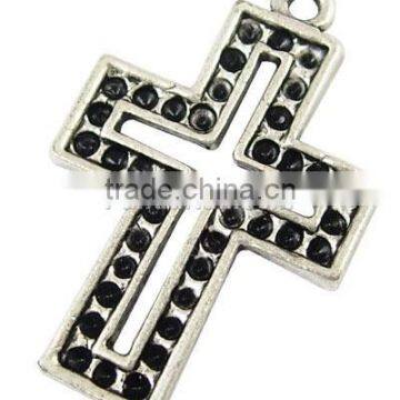 Tibetan Silver Cross Pendant Settings with Rhinestone Holes(EA503Y-NF)