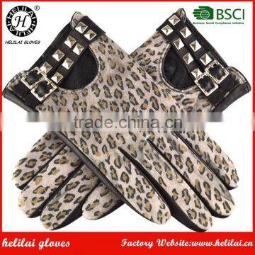 Wholesale Polyester Lined Ladies Leopard Printed Leather Gloves in Winter