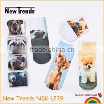 Cute 3D dog printing cotton short cotton socks