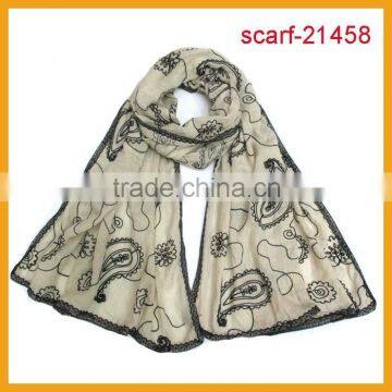 latest lady fashion scarf paisley embroidery scarf