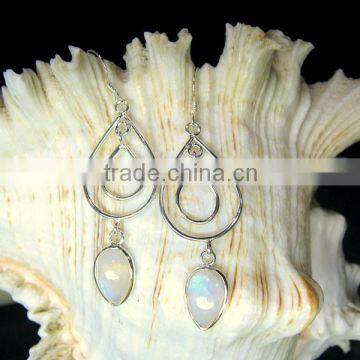 Rainbow Moonstone Pear Cabochon Earrings, 925 Solid Sterling Silver Earrings, Designer Natural Gemstone Bezel Earring,