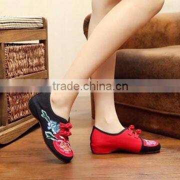 Middle Top Women Casual Cotton Shoes Buckle Chinese Style Flower Embroidered Elegant Ladies Canvas Flats Oxford Sole No Logo photo-5