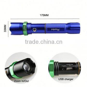 POPPAS 809B 3W Brightest XPE R2 Zoomable USB Power Bank Waterproof Rechargeable Bright Police Flashlight photo-2