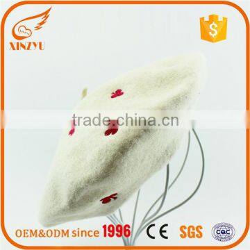 Wholesale suede beanie beret caps polyester embroidery women beret hats