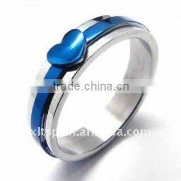 TR007 Blue Heart Wedding Ring Stainless Steel Ring Jewelry 2014