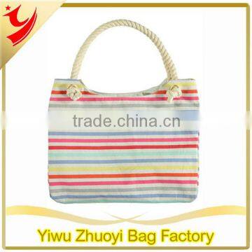 Oversize Colorful Stripe Print Beach Bag With Rope Handle Tote Bag