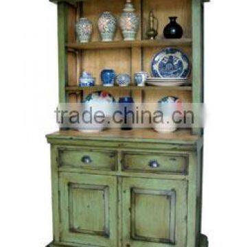 Kitchen 2Drawers Cabinet Green, White Distressed