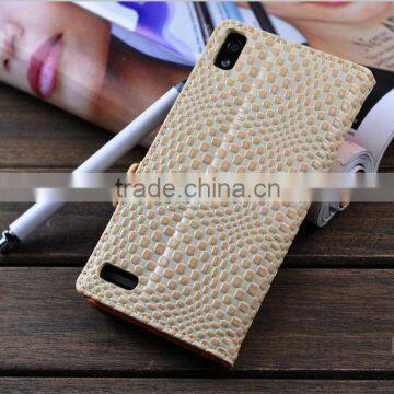 Guangzhou leather case Crocodile PU flip leather case for Huawei Ascend P6