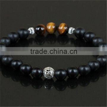 KJL-0070 Best Selling Jewelry Black Matte Agate Stone With Tiger Eye Gem Stone Beads Bracelet,Natural Stone Men Stretch Bracelet