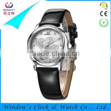 genuine leather band vogue design luxury lady watch with diamonds