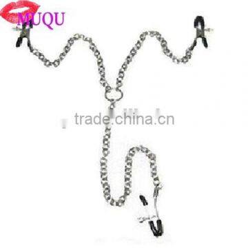 Sex Toy Metal 3 Nipple Clamps with Silver Chain