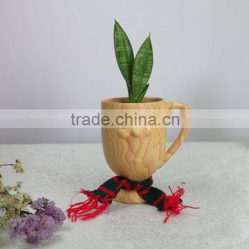 Design Cute Face Expression Wooden Grain Rsin Cardboard Flower Pot