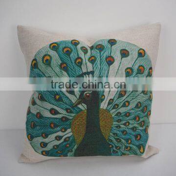 Square peacock design sublimation printed pillow case/cushion cover wholesale