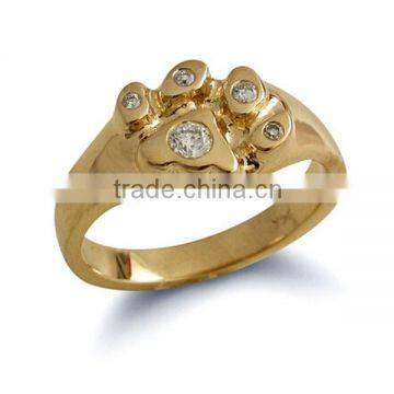 SRR0015 Stylish Gold Plated Dog Paw Ring 316L Stainless Steel Dog Ring with Rhinestone Setting