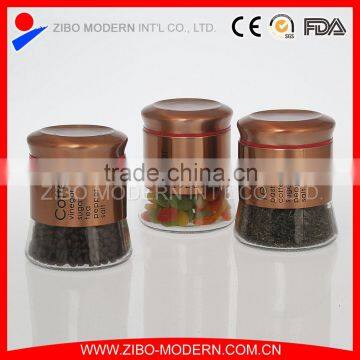 Set of 3pc Metalic Golden Finish Glass Canisters