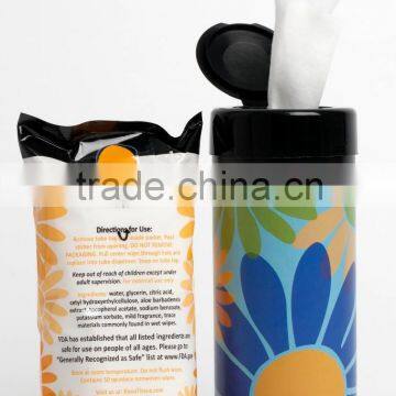 OEM disposable wet wipe lemon scented with plastic canister