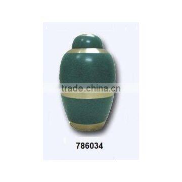 Green Golden Solid Brass Metal Cremation Funeral Urn