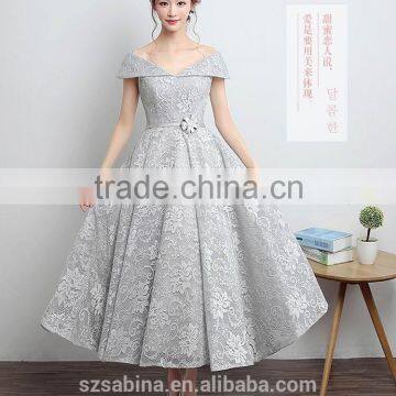 Latest fashion off-shoulder lace evening dress made in suzhou W080402