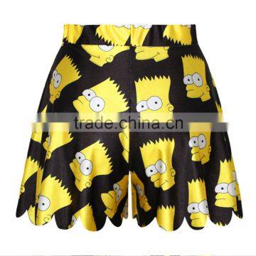 Drop shipping Women Shorts Polyester and Spandex Pants Yellow Cartoon Print N14-12