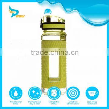 High-grade Borosilicate Durable Heat-resisted Color Glass Water Bottle with Silicone Sleeve