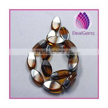 Bead silver-plated glass brown 19x10mm flat oval