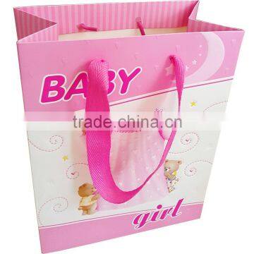 High quality printing baby gift shopping paper bag with cotton ribbon handle