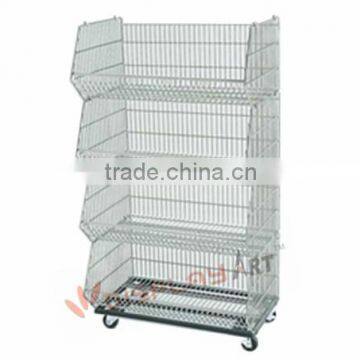 Large Capacity Foldable Stacking Wire Basket Rack with Wheels