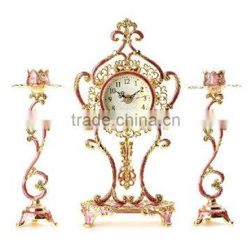 Metal table clock desk Fashion wall Clocks With Candlesticks