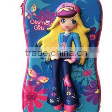 Pretty girl cute princess 3D EVA trolley school bags on wheel cartoon kids school trolley bag for girls