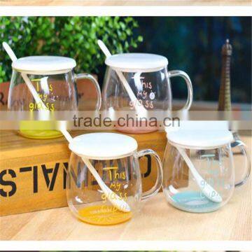 High borosilicate material creative fruit glass cup with ceramic spoon and lid for restaurant