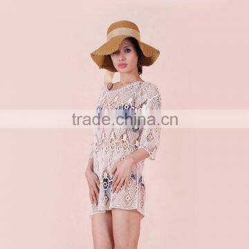 Ladies sexy hollow half sleeve embroidery lace new dress