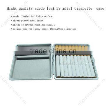 suede leather metal cigarette case with elastic holder