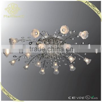 2015 hot sale home decor bend pipe glass flower ceiling lamp with crystal decorations