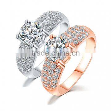 High quality real gold/silver plated alloy diamond jewelry wedding rings