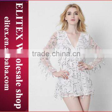 Wholesale fashion stock white long sleeves sexy dress women jumpsuits