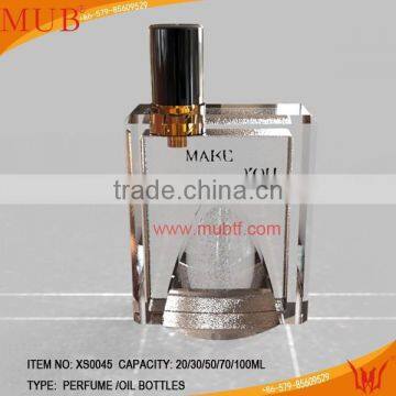 square shape crystal perfume bottle with crooked mouth